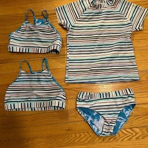 Athleta set - 2 tops size 12 and 14, bottoms size 12, and rash guard size 14